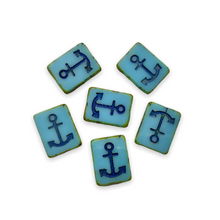 Load image into Gallery viewer, Czech glass table cut rectangle anchor beads 6pc blue navy picasso-Orange Grove Beads
