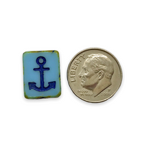 Load image into Gallery viewer, Czech glass table cut rectangle anchor beads 6pc blue navy picasso
