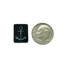 Load image into Gallery viewer, Czech glass table cut rectangle with anchor beads 6pc jet black blue 15x13mm

