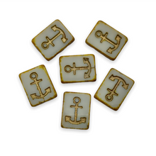 Load image into Gallery viewer, Czech glass table cut rectangle anchor beads 6pc gray gold 15x13mm-Orange Grove Beads
