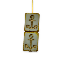 Load image into Gallery viewer, Czech glass table cut rectangle anchor beads 6pc gray gold 15x13mm
