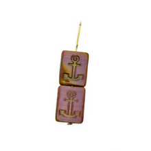 Load image into Gallery viewer, Czech glass table cut rectangle with anchor beads 6pc pink gold picasso 15x13mm
