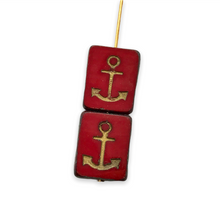 Load image into Gallery viewer, Czech glass table cut rectangle anchor beads 6pc red gold picasso 15x13mm
