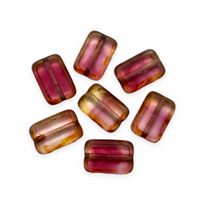 Czech glass table cut rectangle beads 10pc raspberry pink crystal picasso 12x8mm