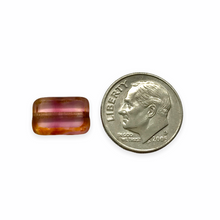 Load image into Gallery viewer, Czech glass table cut rectangle beads 10pc raspberry pink crystal picasso 12x8mm
