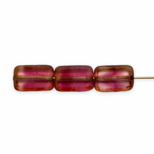Load image into Gallery viewer, Czech glass table cut rectangle beads 10pc raspberry pink crystal picasso 12x8mm
