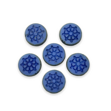 Load image into Gallery viewer, Czech glass ships wheel table cut coin beads 6pc opaque blue picasso 12mm-Orange Grove Beads
