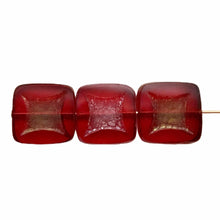 Load image into Gallery viewer, Czech glass table cut square beads 5pc red with bronze &amp; silver patina-Orange Grove Beads
