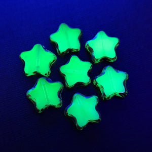 Czech glass table cut star beads 10pc opaline turquoise picasso edge 12mm UV glow