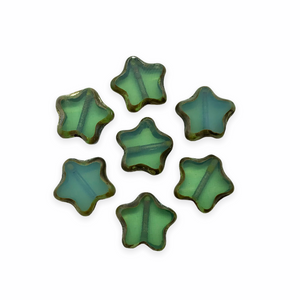 Czech glass table cut star beads 10pc opaline green picasso edge 12mm UV glow-Orange grove Beads