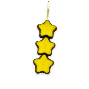 Czech glass table cut star beads 10pc opaque yellow picasso edge 12mm