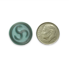 Load image into Gallery viewer, Czech glass Celtic triskele table cut coin bead 4pc blue gray 18mm
