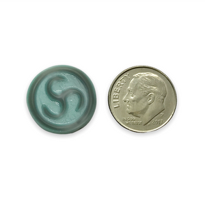 Czech glass Celtic triskele table cut coin bead 4pc blue gray 18mm