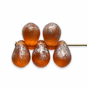 Czech glass teardrop beads 30pc honey amber with silver 9x6-Orange Grove Beads