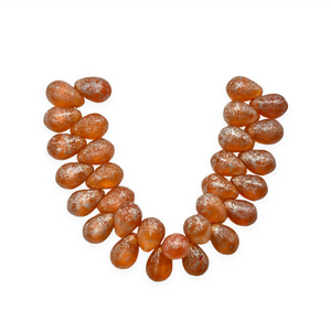 Czech glass teardrop beads 30pc translucent honey amber with silver 9x6-Orange Grove Beads