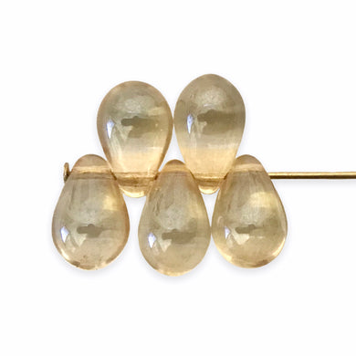 Czech glass teardrop beads 30pc translucent champagne beige 9x6mm-Orange Grove Beads