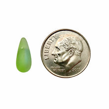 Load image into Gallery viewer, Czech glass teardrop beads 30pc frosted peridot green AB 12x5mm
