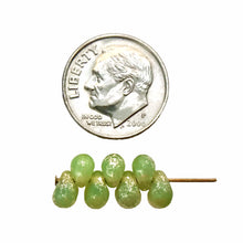 Load image into Gallery viewer, Czech glass teardrop beads 50pc milky opal green silver 6x4mm
