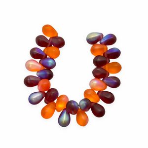 Czech glass teardrop beads 30pc matte purple orange AB mix 9x6mm-Orange Grove Beads