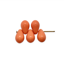 Load image into Gallery viewer, Czech glass teardrop beads charms 25pc glossy peach coral 9x6mm
