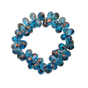 Czech glass teardrop beads 50pc translucent blue copper 7x5mm-Orange Grove Beads