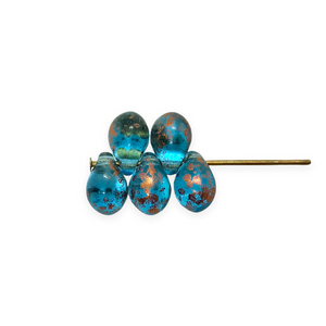 Czech glass teardrop beads 50pc translucent blue copper 7x5mm