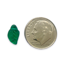 Load image into Gallery viewer, Czech glass tiny bay leaf beads 30pc emerald green AB 11x6mm
