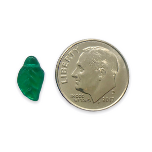 Czech glass tiny bay leaf beads 30pc emerald green AB 11x6mm