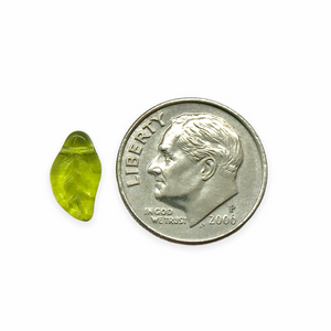Czech glass tiny bay leaf beads 30pc olivine green 11x6mm