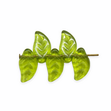 Load image into Gallery viewer, Czech glass tiny bay leaf beads 30pc olivine green 11x6mm
