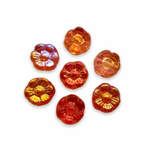 Load image into Gallery viewer, Czech glass tiny hibiscus flower beads 25pc orange yellow coral AB 6mm-Orange Grove Beads
