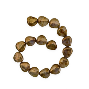 Czech glass smooth triangle nugget drop beads 16pc metallic bronze 12x11mm-Orange Grove Beads