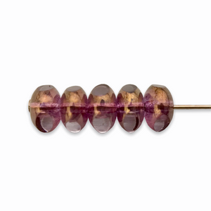 Czech glass tricut trica Charlotte rondelle beads 25pc crystal pink bronze 4x7mm-Orange Grove Beads