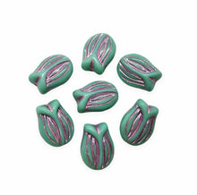 Load image into Gallery viewer, Czech glass tulip flower bud beads charms 8pc blue pink metallic inlay vertical drill 16x11mm-Orange grove Beads
