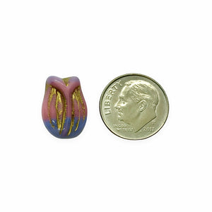 Czech glass tulip flower bud beads charms 8pc blue purple pink gold vertical drill 16x11mm