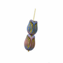 Load image into Gallery viewer, Czech glass tulip flower bud beads charms 8pc blue purple pink gold vertical drill 16x11mm
