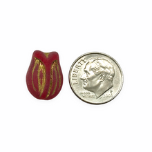 Load image into Gallery viewer, Czech glass tulip flower beads 8pc frosted red gold 16x11mm
