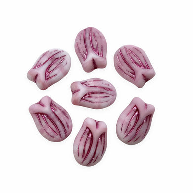 Czech glass tulip flower bud beads charms 8pc pink metallic inlay vertical drill 16x11mm-Orange Grove Beads
