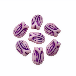 Czech glass tulip flower bud beads charms 8pc matte pink purple vertical drill 16x11mm-Orange Grove Beads