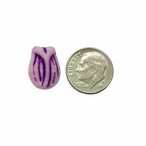 Czech glass tulip flower beads 8pc matte pink purple 16x11mm