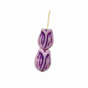 Czech glass tulip flower beads 8pc matte pink purple 16x11mm