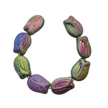 Load image into Gallery viewer, Czech glass tulip flower bud beads charms 8pc matte rainbow metallic 16x11mm-Orange Grove Beads
