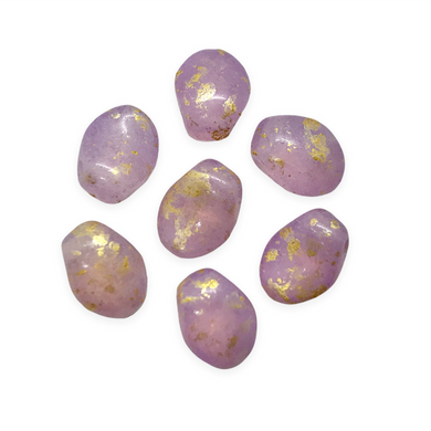 Czech glass tulip flower petal beads charms 40pc milky purple gold 8x6mm-Orange Grove Beads