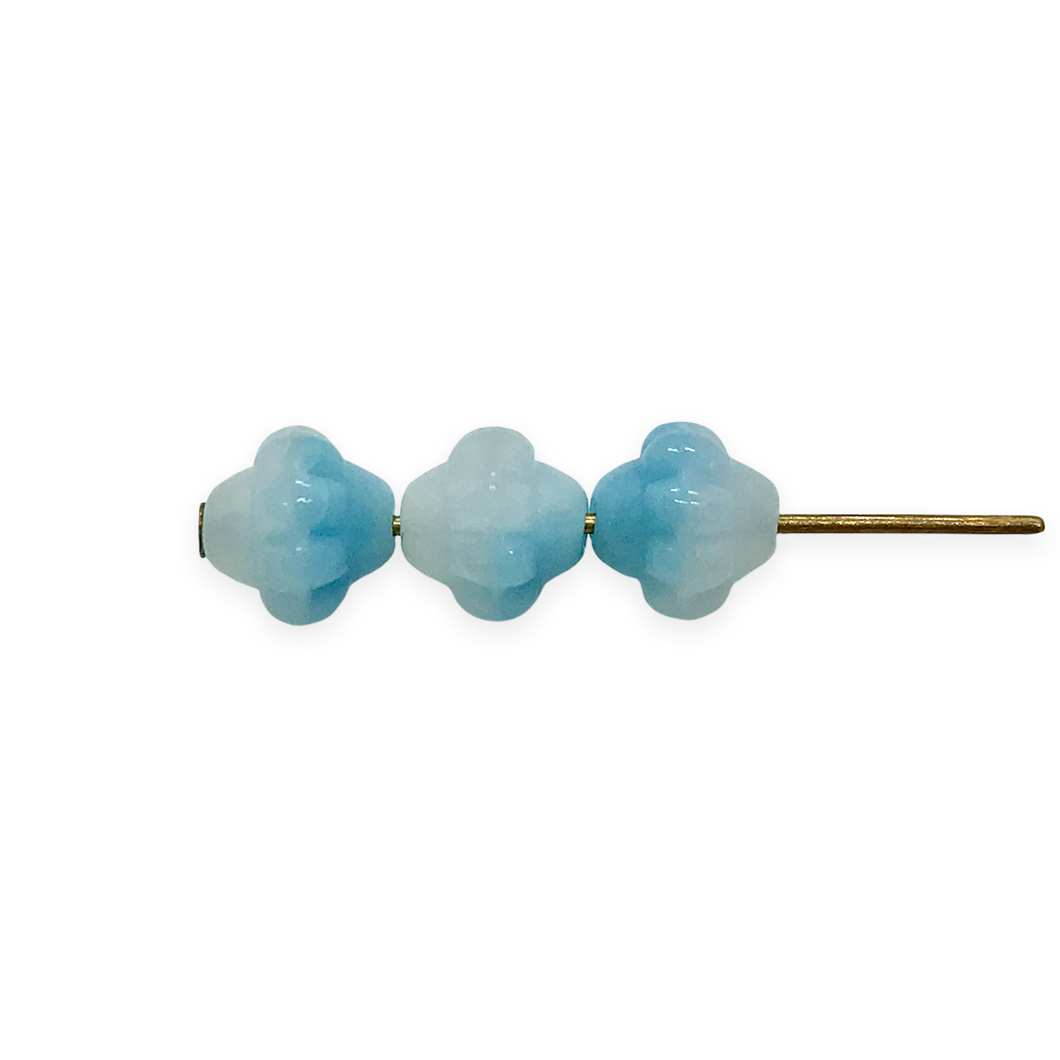 Czech glass turban Saturn beads 30pc opaque white blue 6mm-Orange Grove Beads