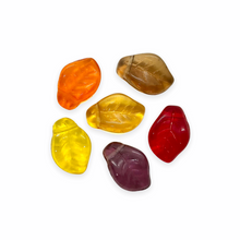 Load image into Gallery viewer, Czech glass fall twist leaf beads mix 24pc red orange yellow brown
