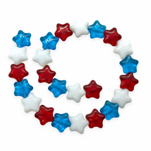 Load image into Gallery viewer, Czech Glass Patriotic Star Beads Charms 24pc red white blue 12mm July 4th-Orange Grove Beads
