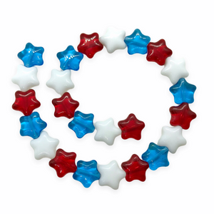 Czech Glass Patriotic Star Beads Charms 24pc red white blue 12mm July 4th-Orange Grove Beads