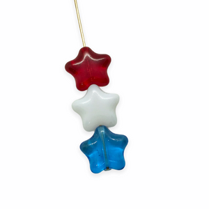 Czech Glass Patriotic Star Beads Charms 24pc red white blue 12mm July 4th