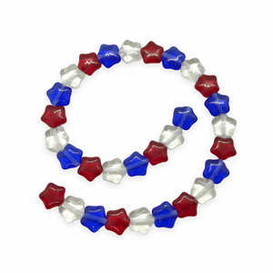 Czech Glass Patriotic Star Beads Charms 30pc red crystal blue 8mm July 4th-Orange Grove Beads