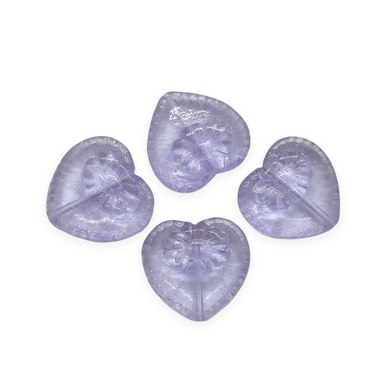 Czech glass Victorian heart flower beads charms 4pc alexandrite purple 17mm-Orange Grove Beads